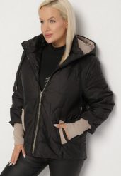 Czarna Pikowana Kurtka o Prostym Kroju z Kapturem Tulorisa. Czarne kurtki Born2be, plus size, z aplikacjami, z jeansu, eleganckie, z kapturem. Za 149.99 zł.