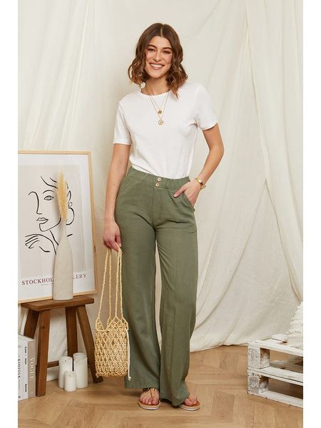 Rodier Lin Lniane spodnie w kolorze oliwkowym rozmiar: XL/XXL. Brązowe spodnie materiałowe Rodier Lin, bez wzorów, ze lnu. Za 123.53 zł.