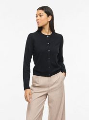 Vila Kardigan "Vimalu" w kolorze czarnym rozmiar: L. Czarne swetry Vila, l, bez wzorów, z materiału, bez ramiączek. Za 88.23 zł.