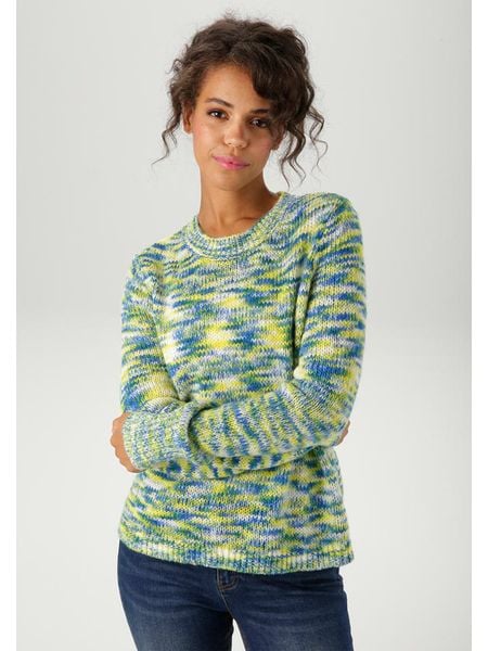 Aniston Sweter w kolorze niebiesko-żółtym rozmiar: 44. Niebieskie swetry Aniston, bez wzorów, ze splotem, bez ramiączek. Za 74.11 zł.