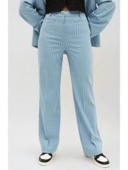 Monki Spodnie w kolorze błękitno-czarnym rozmiar: 40. Niebieskie spodnie materiałowe Monki, bez wzorów, z materiału, z podwyższonym stanem. Za 43.99 zł.