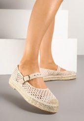 Jasnobeżowe Espadryle z Siateczki na Plecionej Podeszwie ze Sprzączką Feniffia. Brązowe espadryle Born2be, bez wzorów, bez obcasa. W wyprzedaży za 76.49 zł.
