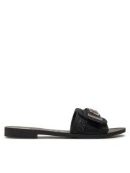 Guess Klapki Elyze3 FLGEL3 ELE19 Czarny. Czarne klapki Guess, z aplikacjami, z materiału, bez obcasa, bez zapięcia. Za 419.99 zł.