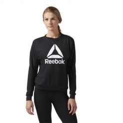 Bluza treningowa damska Reebok Workout Ready Activchill Crew Neck. Czarne bluzy Reebok, m, bez wzorów, sportowe, bez ramiączek, bez kaptura. Za 289.99 zł.