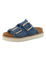 MUSTANG SHOES Klapki "Malina" w kolorze niebieskim rozmiar: 38. Niebieskie klapki MUSTANG SHOES, bez wzorów, klasyczne, z otwartym noskiem, bez obcasa, bez zapięcia. Za 202.03 zł.