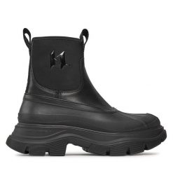 Botki KARL LAGERFELD. Czarne botki KARL LAGERFELD, bez wzorów, bez obcasa, na płaskiej podeszwie, bez zapięcia. Za 529.99 zł.