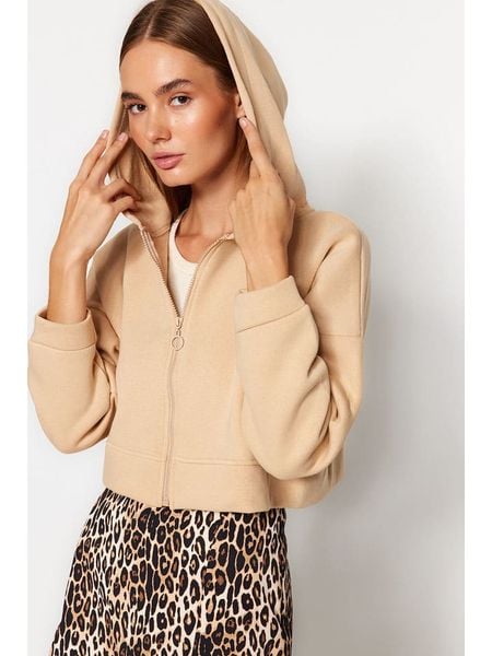 Trendyol Bluza w kolorze beżowym rozmiar: XL. Brązowe bluzy Trendyol, xl, bez wzorów, bez ramiączek, bez kaptura. Za 52.55 zł.