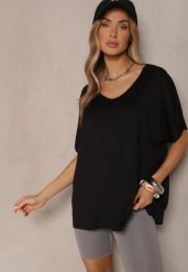 Czarny T-shirt z Wiskozą w Stylu Nietoperza Liofala. Czarne t-shirty Renee, bez wzorów, z jeansu, eleganckie, bez kołnierzyka, bez ramiączek. W wyprzedaży za 55.99 zł.