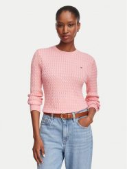 Tommy Hilfiger Sweter WW0WW44993 Różowy jasny Regular Fit. Czerwone swetry Tommy Hilfiger, xxs, bez wzorów, z bawełny, bez ramiączek. Za 529.99 zł.