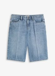 Bermudy dżinsowe mid waist z małą domieszką stretchu. Niebieskie jeansy bonprix, bez wzorów, z jeansu. Za 132.99 zł.
