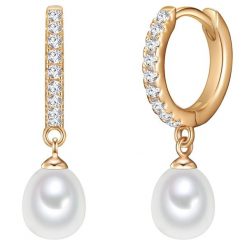 Valero Pearls Srebrne kolczyki kreole srebro wysokiej próby Cyrkonia Perła hodowlana słodkowodna żółte złoto Kolczyki koła 1 ct Damski. Szare kolczyki Valero Pearls, z cyrkonią, pozłacane. Za 239.99 zł.