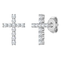 Lulu & Jane Kolczyki krzyz z mosiadzu w srebrze z cyrkonia 1 ct Damski. Białe kolczyki Lulu & Jane, z cyrkonią, srebrne. Za 129.99 zł.
