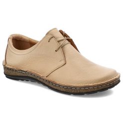 Beżowe Półbuty Skórzane Wygodne Buty Damskie. Brązowe półbuty wsuwane Clasicco, z aplikacjami, ze skóry, klasyczne, bez obcasa, na koturnie. Za 212.99 zł.