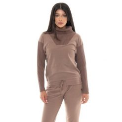 Leone 1947 Warm Touch Damen Rollkragen-Bluza zimowa ze Strickeinsätzen. Brązowe bluzy LEONE 1947 APPAREL, na zimę, bez wzorów, z elastanu, bez kaptura, na fitness i siłownię. W wyprzedaży za 169.09 zł.