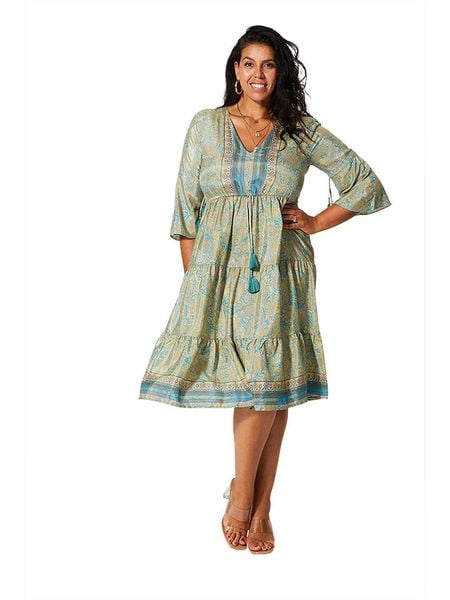 Aller Simplement Sukienka w kolorze błękitno-zielonym rozmiar: 46/48. Zielone sukienki Aller Simplement, bez wzorów, klasyczne, bez kołnierzyka, bez ramiączek, midi. Za 74.28 zł.