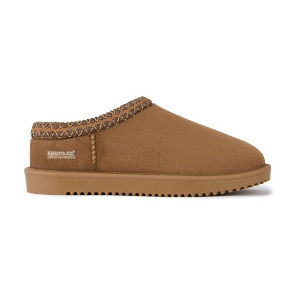 Wodoodporne klapki damskie Risley. Brązowe klapki Regatta, bez wzorów, z materiału, eleganckie, z otwartym noskiem, bez obcasa, bez zapięcia. Za 169.99 zł.