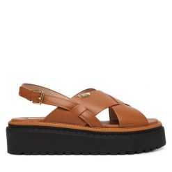 Sandały Liu Jo. Brązowe sandały Liu Jo, bez wzorów, bez obcasa, na koturnie, bez zapięcia. Za 559.99 zł.