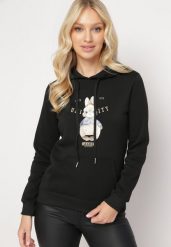 Czarna Bluza z Kapturem i Nadrukiem Diames. Czarne bluzy Born2be, l, bez wzorów, z polaru, z kapturem. W wyprzedaży za 76.49 zł.