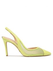 Guess Sandały Piano FL5PNO LEA05 Zielony. Zielone sandały Guess, z aplikacjami, ze skóry, bez obcasa, na szpilce, bez zapięcia. Za 319.99 zł.