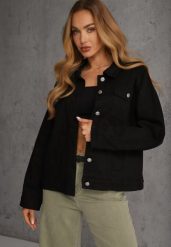 Czarna Jeansowa Kurtka z Bawełny Perilopei. Czarne kurtki Renee, l, bez wzorów, z bawełny, bez kaptura. Za 159.99 zł.