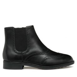 Botki Geox. Czarne botki Geox, bez wzorów, bez obcasa, na płaskiej podeszwie, bez zapięcia. Za 299.99 zł.