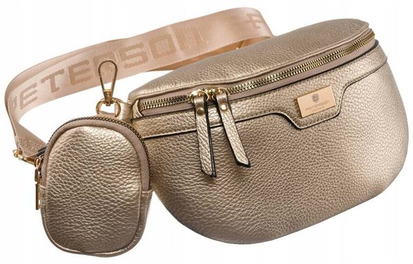 Nerka damska Peterson PTN NER-ALE-7 złota. Żółte nerki i saszetki Peterson, bez wzorów, ze skóry ekologicznej, bez dodatków. Za 72.99 zł.