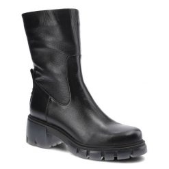 Czarne Botki Carinii Damskie Modne Obuwie Jesienne. Czarne botki Carinii, bez wzorów, z gumy, eleganckie, przed kolano, bez obcasa, bez zapięcia. Za 369.00 zł.
