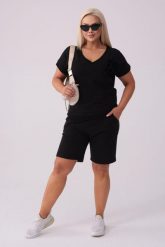 Wakacyjny czarny dresowy komplet Nadia - bluzka + krótkie spodenki PLUS SIZE XXL LATO. Czarne bluzki Moda Size Plus Iwanek, plus size, z aplikacjami, z bawełny, klasyczne, bez kołnierzyka, plus size, bez ramiączek. Za 249.90 zł.