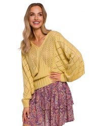 Made of emotion Sweter w kolorze żółtym rozmiar: L/XL. Żółte swetry Made Of Emotion, l, bez wzorów, ze splotem, bez ramiączek. Za 79.03 zł.