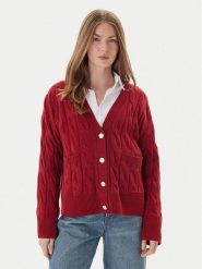 Tommy Hilfiger Kardigan WW0WW43089 Czerwony Regular Fit. Czerwone swetry Tommy Hilfiger, xl, bez wzorów, z wełny, bez ramiączek. Za 749.99 zł.