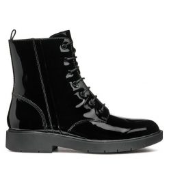 Botki Geox. Czarne botki Geox, bez wzorów, bez obcasa, na płaskiej podeszwie, bez zapięcia. Za 429.99 zł.