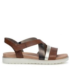 Sandały Rieker. Brązowe sandały Rieker, bez wzorów, bez obcasa, na płaskiej podeszwie, bez zapięcia. Za 329.99 zł.