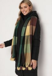 Zielony Prostokątny Szalik z Kolorowymi Pomponami Komo. Zielone szaliki i kominy Born2be, bez wzorów, z bawełny. Za 44.99 zł.