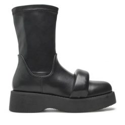 Botki JENNY. Czarne botki Jenny, bez wzorów, bez obcasa, na koturnie, bez zapięcia. Za 229.99 zł.