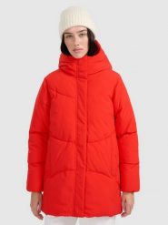 4F Kurtka puchowa z wypełnieniem syntetycznym damska - czerwona XL. Czerwone kurtki 4f, na zimę, xl, bez wzorów, z materiału, bez kaptura. Za 499.99 zł.