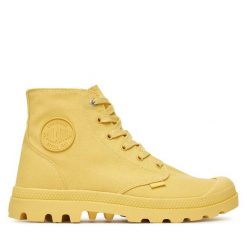 Trapery Palladium. Żółte traperki Palladium, bez wzorów, bez obcasa, bez zapięcia. Za 249.99 zł.