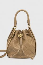 Tory Burch torebka skórzana kolor beżowy. Brązowe torebki klasyczne Tory Burch, bez wzorów, bez dodatków. Za 2,739.90 zł.