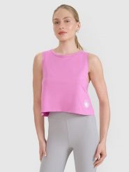 4F Top regular z nadrukiem damski - różowy XL. Czerwone topy 4f, xl, bez wzorów, z bawełny, klasyczne, bez kołnierzyka, bez ramiączek. W wyprzedaży za 29.99 zł.