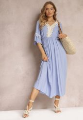 Niebieska Sukienka Maxi z Gumką w Talii z Ozdobnymi Chwostami z Wiskozy Zisel. Niebieskie sukienki Renee, na imprezę, m, bez wzorów, z wiskozy, bez kołnierzyka, bez ramiączek, maxi. W wyprzedaży za 69.99 zł.