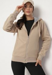 Beżowa Rozpinana Bluza z Bawełną i Kontrastowym Kapturem Arkiara. Brązowe bluzy Born2be, l, bez wzorów, z bawełny, bez ramiączek. W wyprzedaży za 84.99 zł.