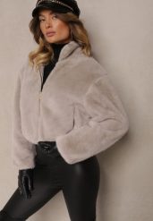 Szara Krótka Kurtka Futrzana w Stylu Teddy Issania. Szare kurtki Renee, m, bez wzorów, z futra, biznesowe, bez kaptura. W wyprzedaży za 108.49 zł.