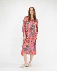 Wzorzysta sukienka z wiskozy. Brązowe sukienki Unisono, l, bez wzorów, z wiskozy, bez kołnierzyka, bez ramiączek, midi. Za 229.00 zł.