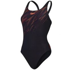 Damski kostium kąpielowy 1-częściowy Speedo Eco+ H-Boom Placement Muscleback. Czarne stroje jednoczęściowe Speedo, bez wzorów, sportowe. Za 308.50 zł.