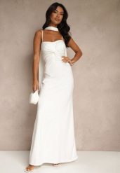 Biała Sukienka z Marszczeniem i Dodatkowym Szalem Zerona. Białe sukienki Renee, m, bez wzorów, klasyczne, bez kołnierzyka, bez ramiączek, maxi. Za 139.99 zł.