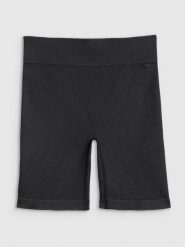 4F Legginsy krótkie z prążkowanej dzianiny damskie - czarne XS/S. Czarne legginsy 4f, bez wzorów, z dzianiny, krótkie. Za 69.99 zł.