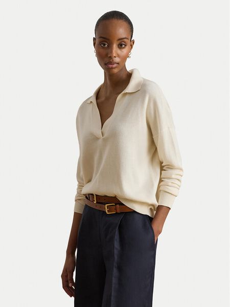 LAUREN RALPH LAUREN Sweter 200P14056001 Kremowy Regular Fit. Białe swetry Lauren Ralph Lauren, m, bez wzorów, z bawełny, bez ramiączek. Za 769.99 zł.
