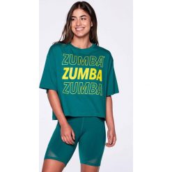Koszulka fitness damska Zumba Wear Crop Top. Niebieskie topy ZUMBA WEAR, xl, bez wzorów, z bawełny, sportowe, bez kołnierzyka, bez ramiączek. Za 189.00 zł.