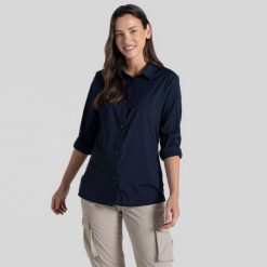 Koszula podróżnicza damska Craghoppers NosiLife Freeda Long Sleeved Shirt. Niebieskie koszule Craghoppers, bez wzorów, casualowe, bez kołnierzyka, bez ramiączek. Za 314.99 zł.