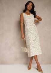 Beżowa Bawełniana Sukienka w Stylu Boho z Szydełkowymi Zdobieniami Baniella. Brązowe sukienki Renee, na co dzień, z aplikacjami, z bawełny, boho, bez kołnierzyka, bez ramiączek, midi, proste. W wyprzedaży za 119.99 zł.
