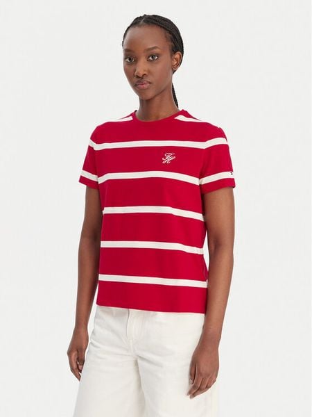 Tommy Hilfiger T-Shirt Script WW0WW47809 Czerwony Regular Fit. Czerwone t-shirty Tommy Hilfiger, xl, bez wzorów, z bawełny, bez kołnierzyka, bez ramiączek. Za 169.99 zł.